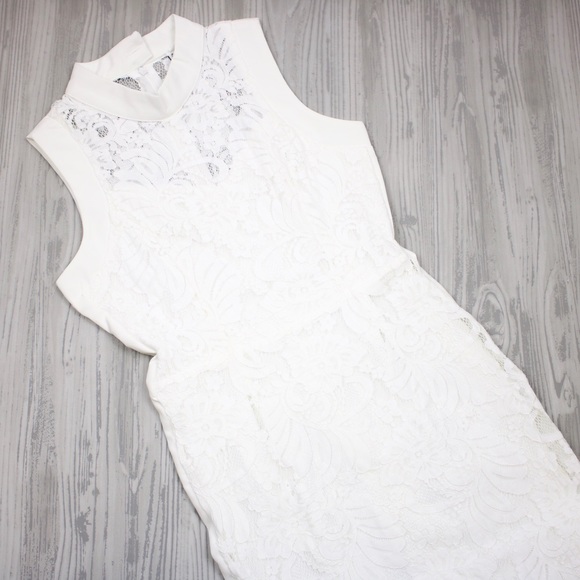 White Sleeveless Lace Overlay Bodycon Midi Dress - Picture 6 of 8